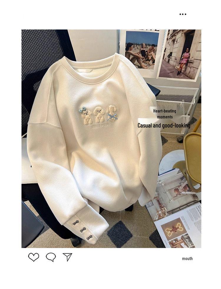 Damen Übergroßes Besticktes Welpen-Sweatshirt - Herbst/Winter 2025 Modische Lockere Passform