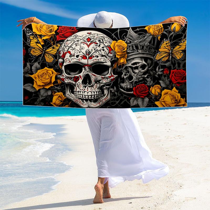 Skull Print Beach Towel, Large Soft Quick Dry Towel for Beach Camping Swimming