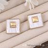 Special Offer: Matte Gold Square Mother-of-Pearl Stud Earrings - European & American Style, Versatile Geometric Design for Women
