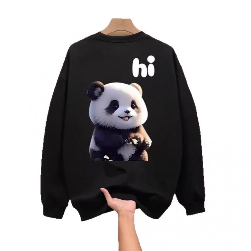 Unisex Oversized Cotton Hoodie With Cute Panda Print Round Neck Long Sleeve Winter Casual Sweatshirt Teens Adults