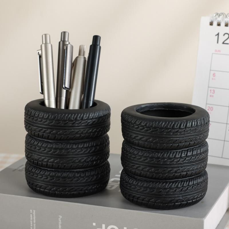 Tire Shaped Pen Holder Fun Desktop Stationery Organizer Space Saving Desk Storage for Home Office School Desk Decoration