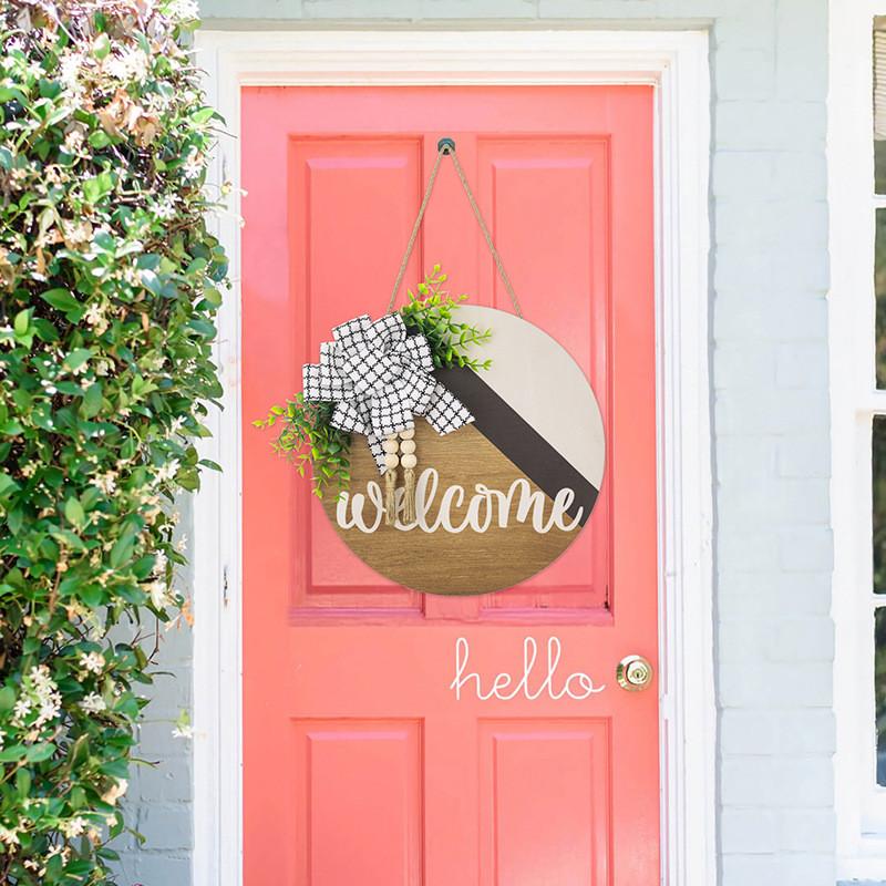 And Black Whimsical White Bow Door Decor Wreath With Rustic Wooden Beads Tassels And