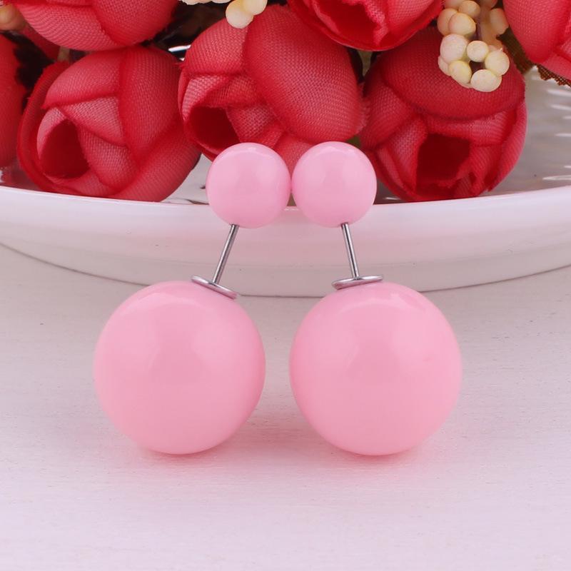 1Pair Earrings Round Ball Size Double-headed Pearl Pendant Ear Clip Gorgeous