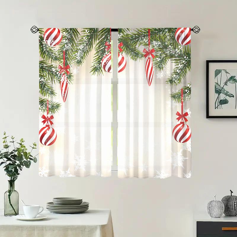 2 Stück, Weihnachtskugel Kiefernzweig Vorhänge - 30% Verdunkelung - geeignet für Wohnzimmer, Schlafzimmer, Küche, Heimdekoration
