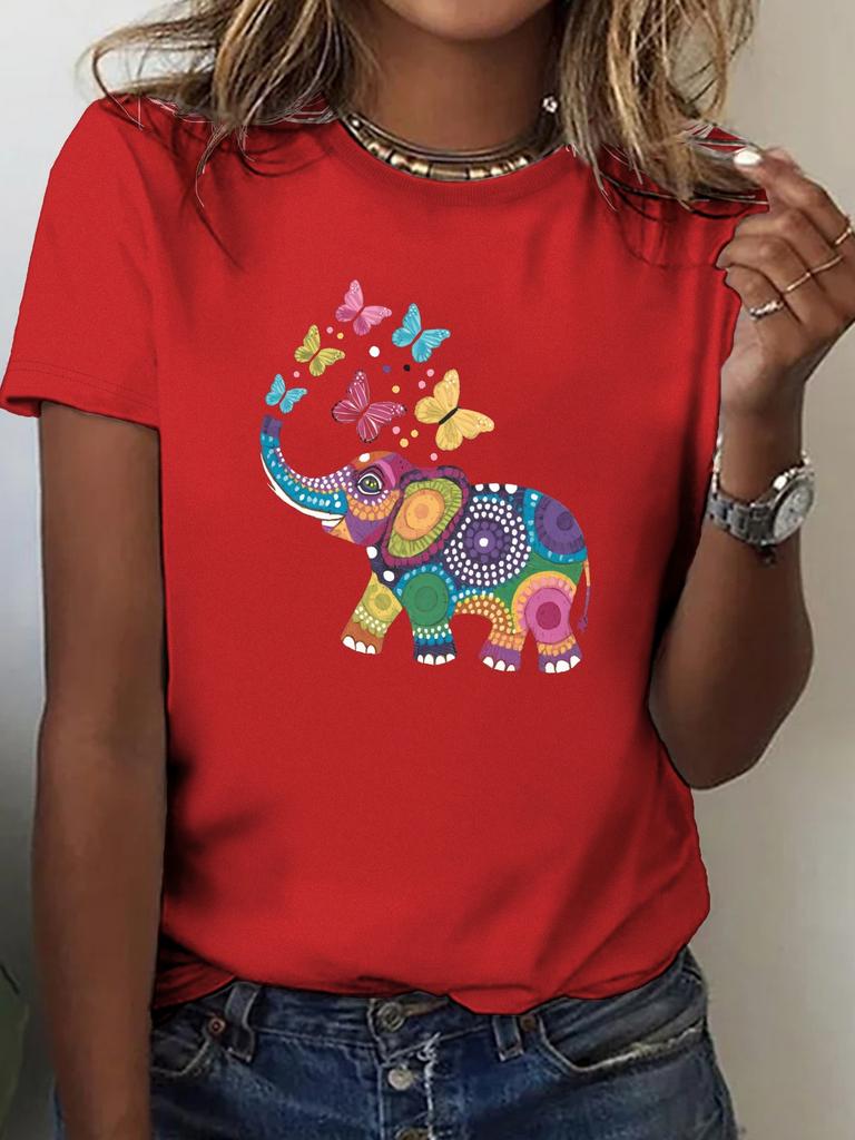 Comfortable Casual Sleeve Round Neck Casual Wear Unisexs Soft Tshirt With Vibrant Elephant Butterfly Design