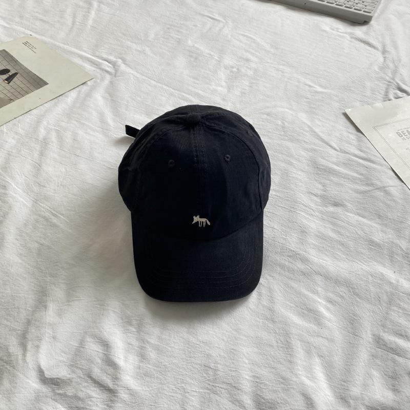 

New Korean-style embroidered little fox cotton baseball cap for men and women, wide brim, face-slimming duckbill cap, sun-shading and trendy Adult one-size-fits-all a