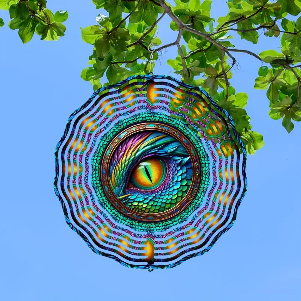 Dragon Eye Wind Spinner - 10-Inch 2D Kinetic Metal Art, 360° Rotating Hook for Smooth Motion, Vibrant Multicolor Outdoor Decor