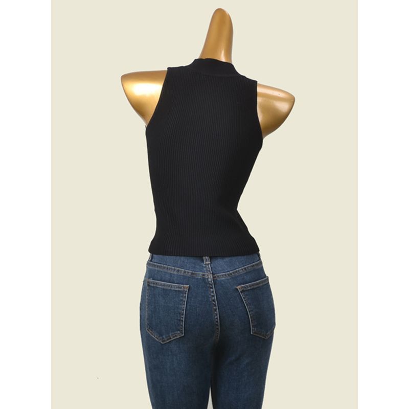 Accessible Luxury Half Turtleneck Bottoming Vest Fashion Wind Sexy Inner Match Sleeveless Knitwear Foreign Trade Original Order Tops