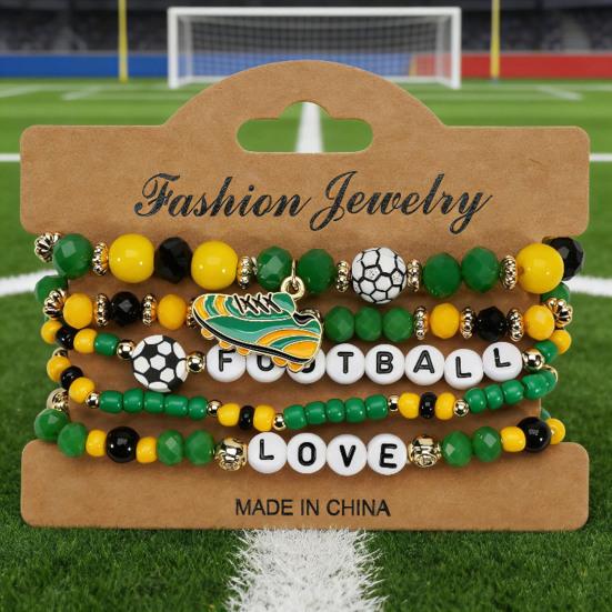 Fußballfan Perlenarmband Set mit Fußballschuh Buchstaben Anhängern Mehrschichtiges Stapelarmband für die Weltmeisterschaft 2026-Thema Unterstützer Sport Schmuck