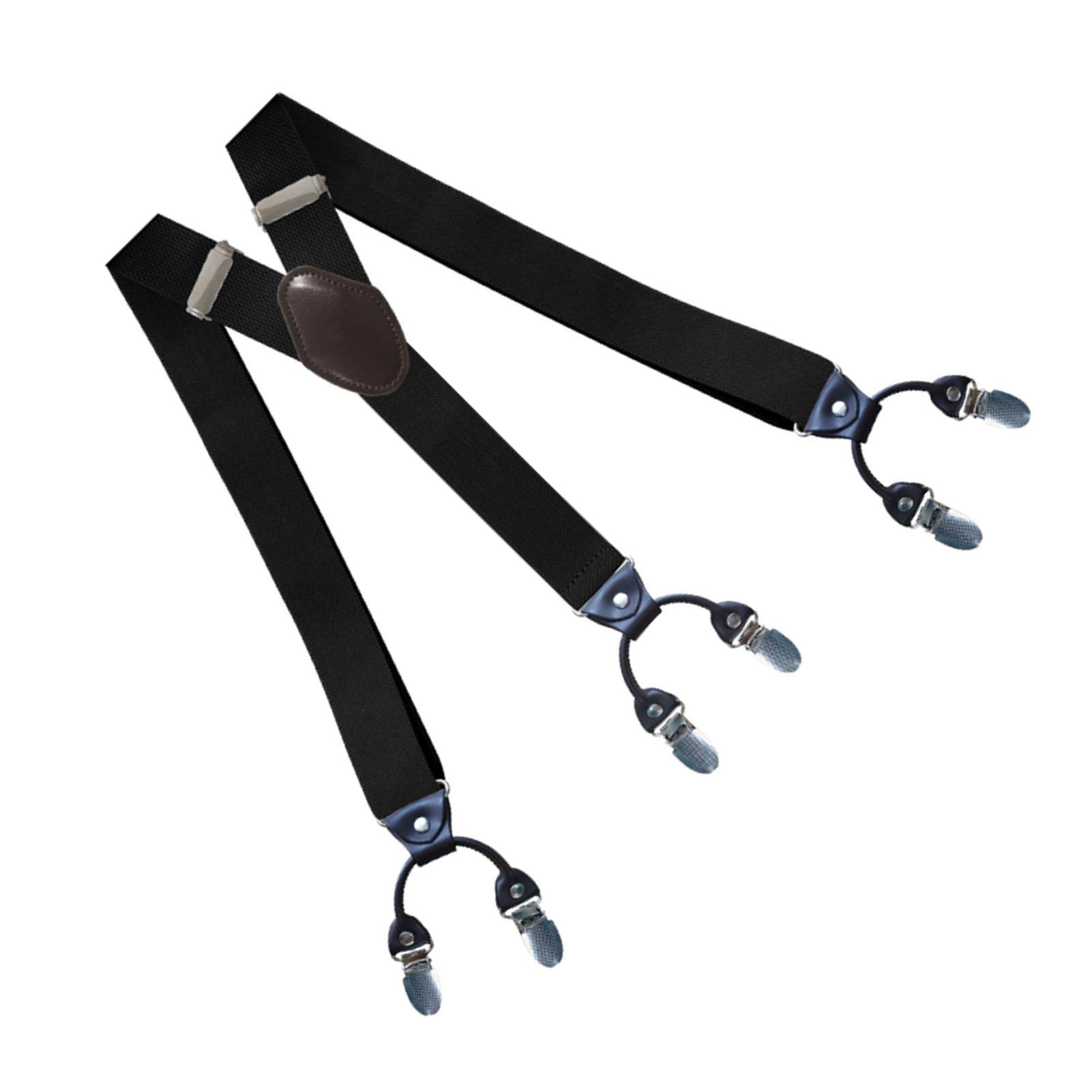 

Mens Clip Suspender Elastic Adjustable Prevent Slip 6 Clip Y Shape Mens Suspender Brace for Suits Black