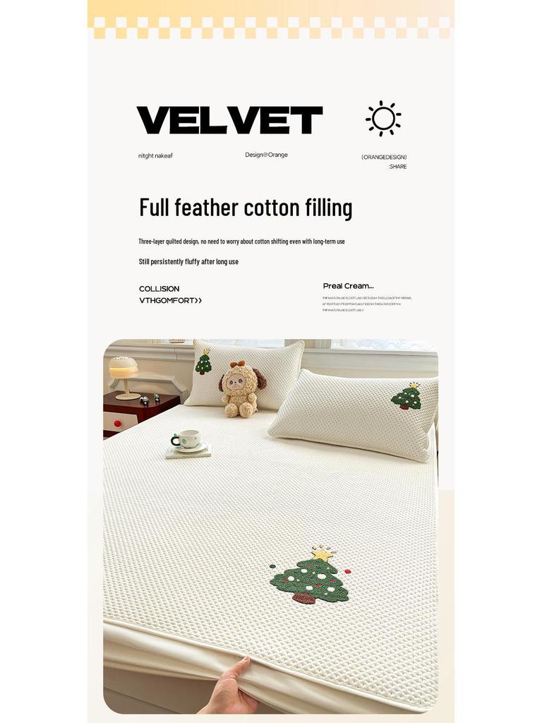Spring & Summer Chenille Embroidery Quilted Fitted Sheet Mattress Protector