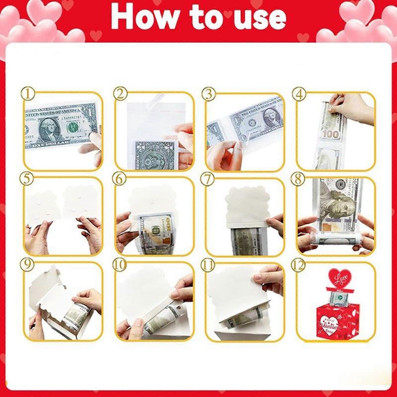 Valentine's Day Money Box for Cash Pull Money Box for Cash Gift with Greeting Card Valentine Surprise Money Roll Gift Box DIY Money Box Toy Playsets