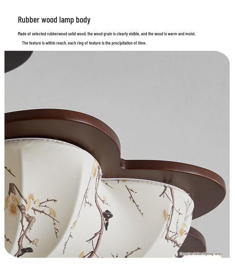 Chinese Song Dynasty Chandelier: Retro Fabric & Walnut Wood Zen Ceiling Light