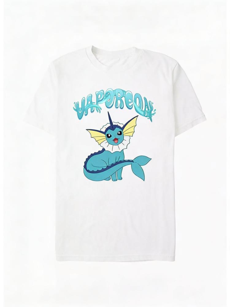 

2026 New Vaporeon Water Bubble Graphic Print Retro Fashion Spring Unisexs Short Sleeve ParentChild Loose and Comfortable TShirt S