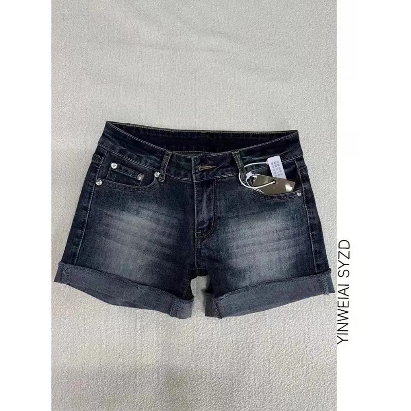 Women Dark Wash Rolled Hem Denim Shorts S