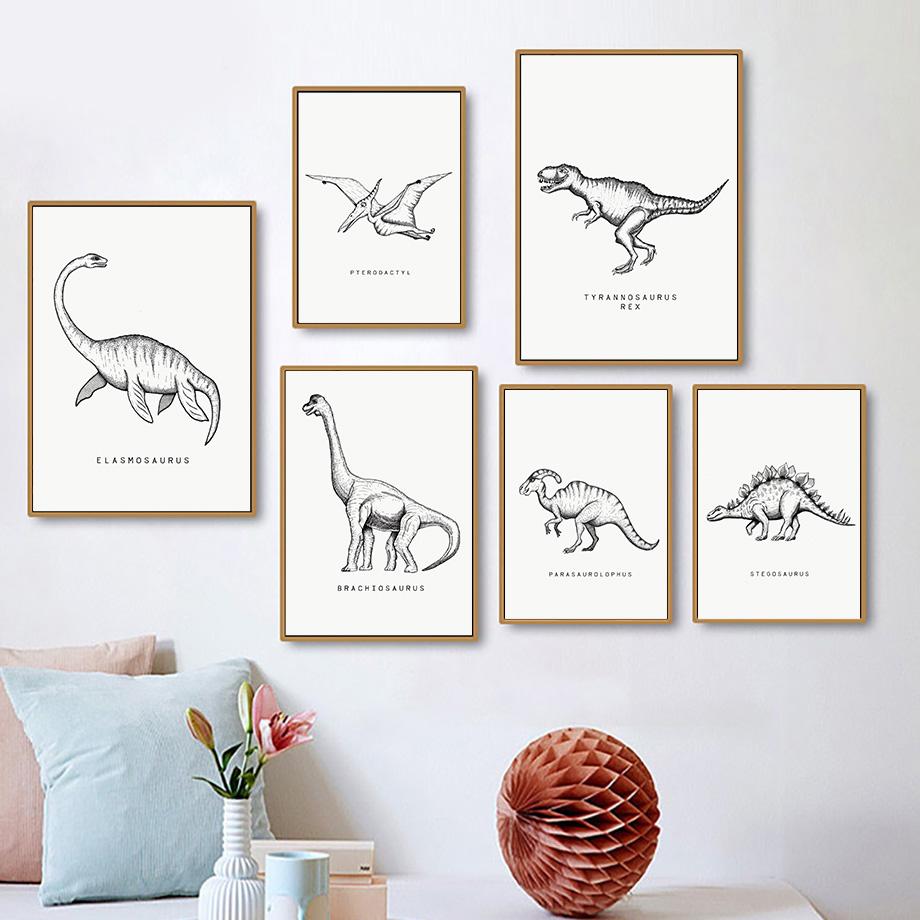 Retro Dinosaurier T-Rex Flugsaurier Triceratops Wandkunst Leinwandmalerei Nordische Poster und Drucke Bilder Baby Kinder Jungenzimmer Dekor