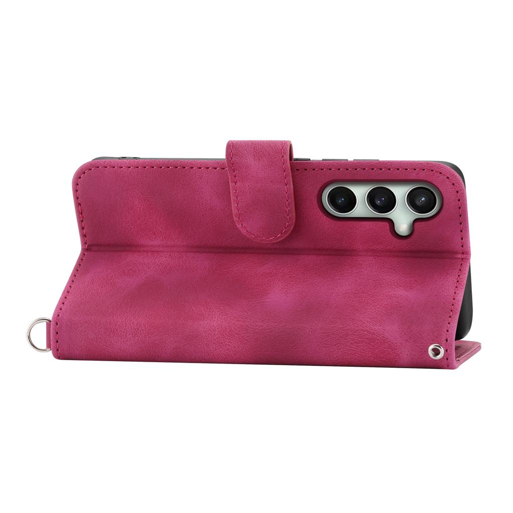 For Samsung Galaxy S24 FE Case Flower Pattern PU Leather Wallet Phone Cover with Shoulder Strap
