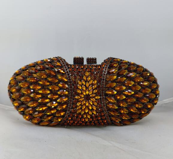 Boutique De FGG Brown Rhinestones Clutch Bag Luxury Handbags Women Bags Designer Wedding Party Crystal Clutch Evening Purse Mini Clutch