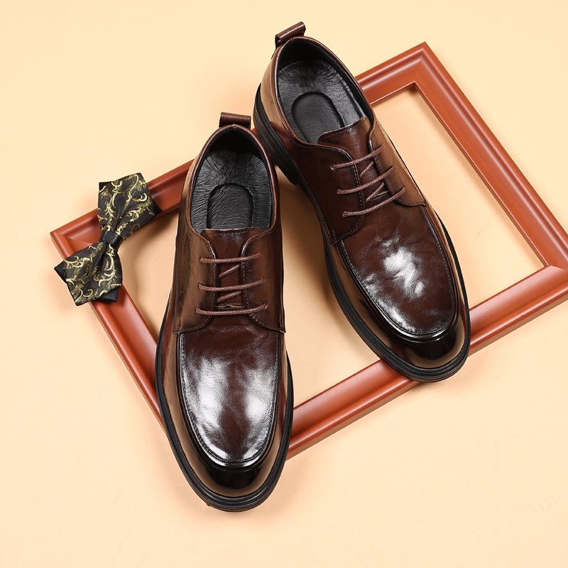 Men's Genuine Leather Lace-Up Business Casual Shoes - Breathable Soft Sole
