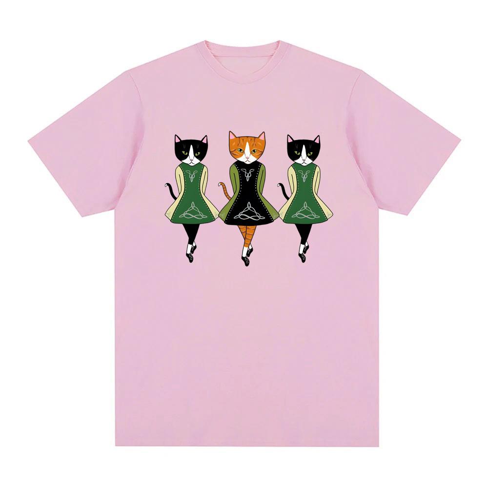 Irische Stepptanz Katzen T-Shirt Hohe Qualität Rundhals Bequeme T-Shirts Sommer Oversized Kleidung Mode Baumwolle Oneck Oberteile