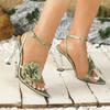 Elegant Flower Decoration High Heeled Sandals Women Green Narrow Band Thin Heel Brand Designer Shoes Sexy Banquet Dress Shoes