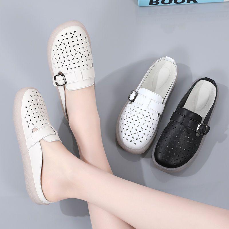 Baotou half slippers women's outer wear 2025 summer one-pedal comfortable hundred soft soles with hollow non-slip nurse cool slippers