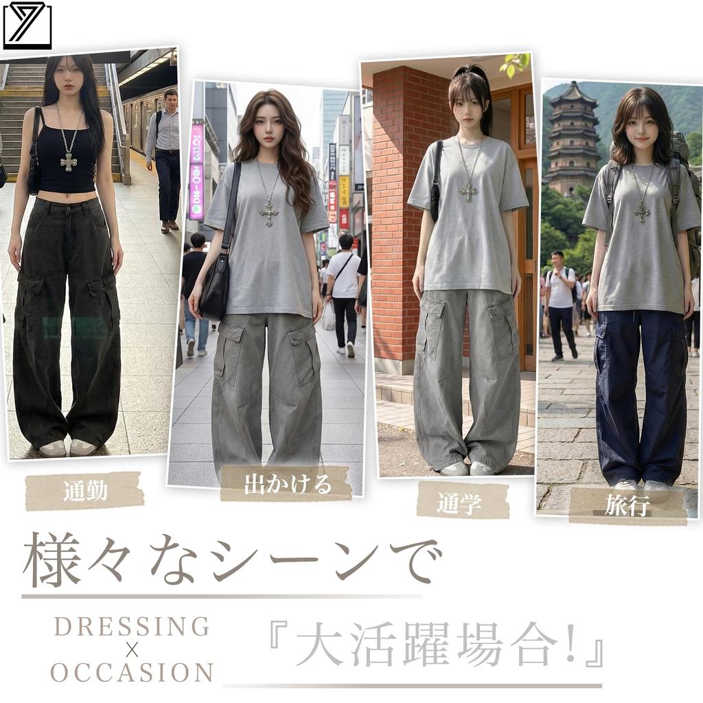 Kayiyasu Cargo Long Multiple Loose Flattering Perfect for Casual and Hip Hop Styles Women's Wide-Leg Pants, 100% Cotton, Length, Pockets, Fit, Legs,