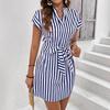 2026 Cross-border Independent Station Amazon 3D Printing European and American Women's Clothing Sleeveless Striped Lace-up V-neck Dress Vacation