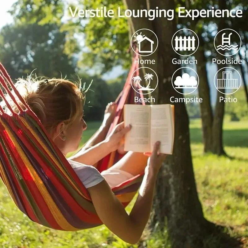 Outdoor Canvas Hammock - 200kg Load-Bearing Camping Swing with Tree Ropes for Garden Patio