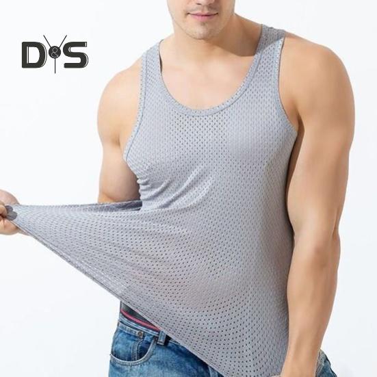 Herren Mesh-Weste Sommer-Tanktop Einfarbig Rundhals Ärmellos Singlet Slim Fit Muskel-Fitness-Shirt für Fitnessstudio Streetwear