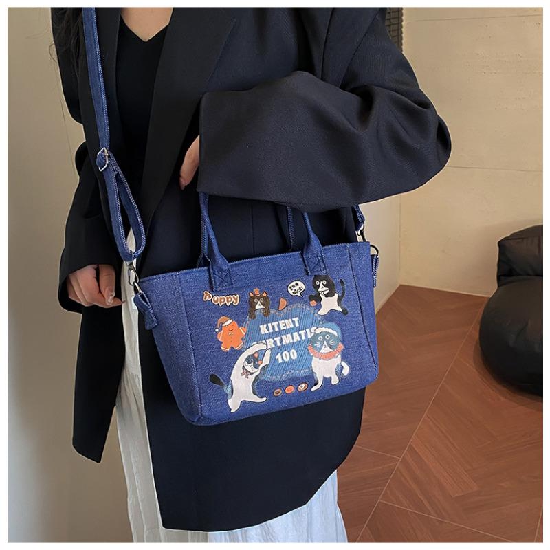 Retro Denim Tote Bag for Women Large Capacity Casual Shoulder Handbag Fashionable Daily Crossbody Bag KTB