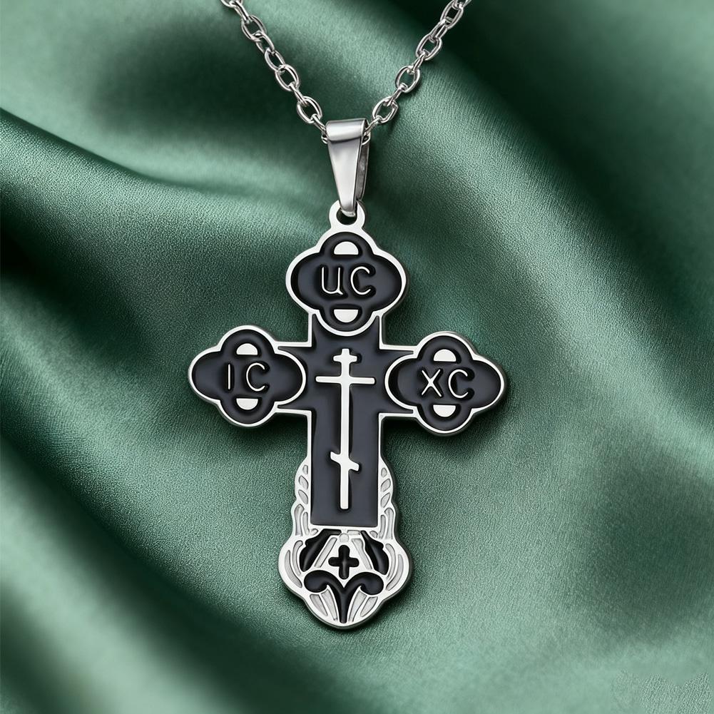 Dawapara Eastern Orthodox Serbian Cross Pendant Necklace Stainless Steel Jewelry Talisman Charm Necklaces