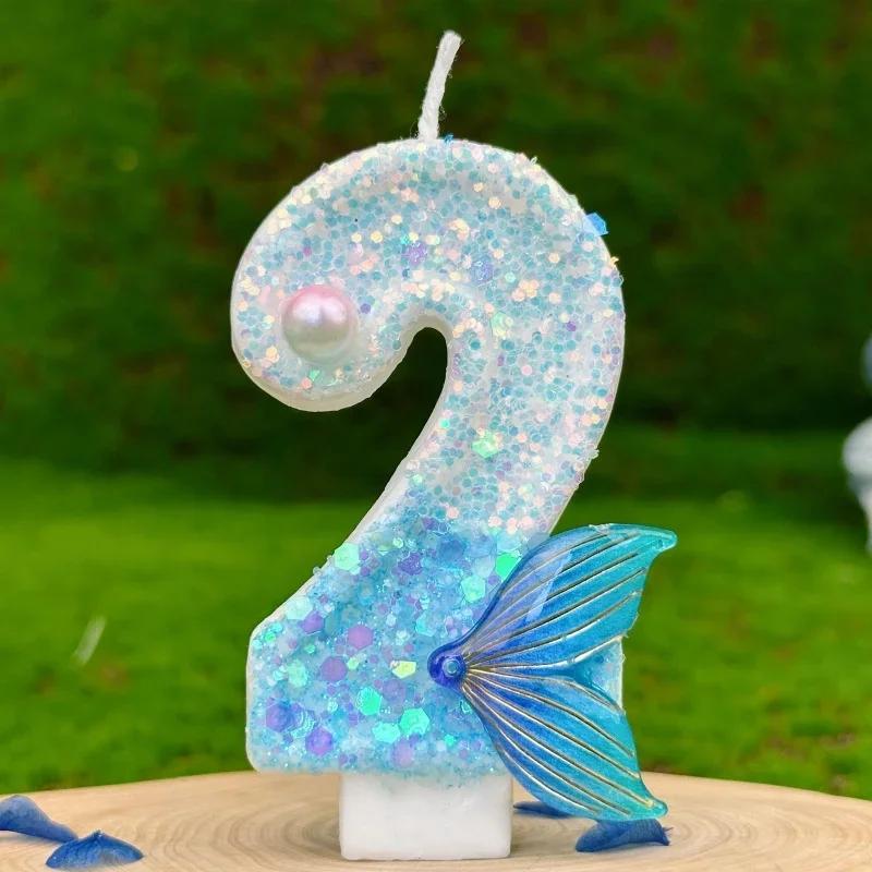 Birthday Cake Number Candles Party Decoration Candle 0 1 2 3 4 5 6 7 8 9 Blue Candles Fish Tail Wedding Boys Girls Gifts Decor