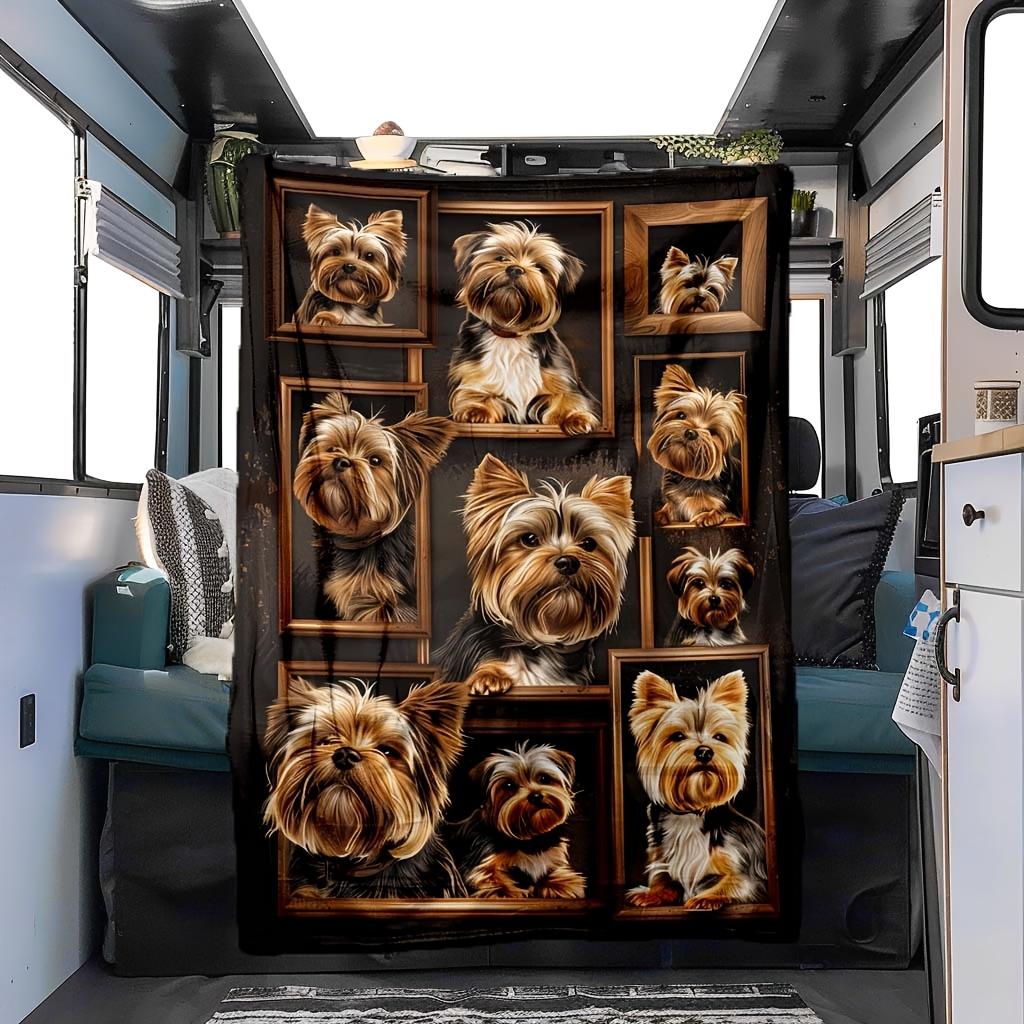 Yorkshire Terrier Pattern Printed Polyester Knit Fabric Portable Blanket for RV Camper Office Nap