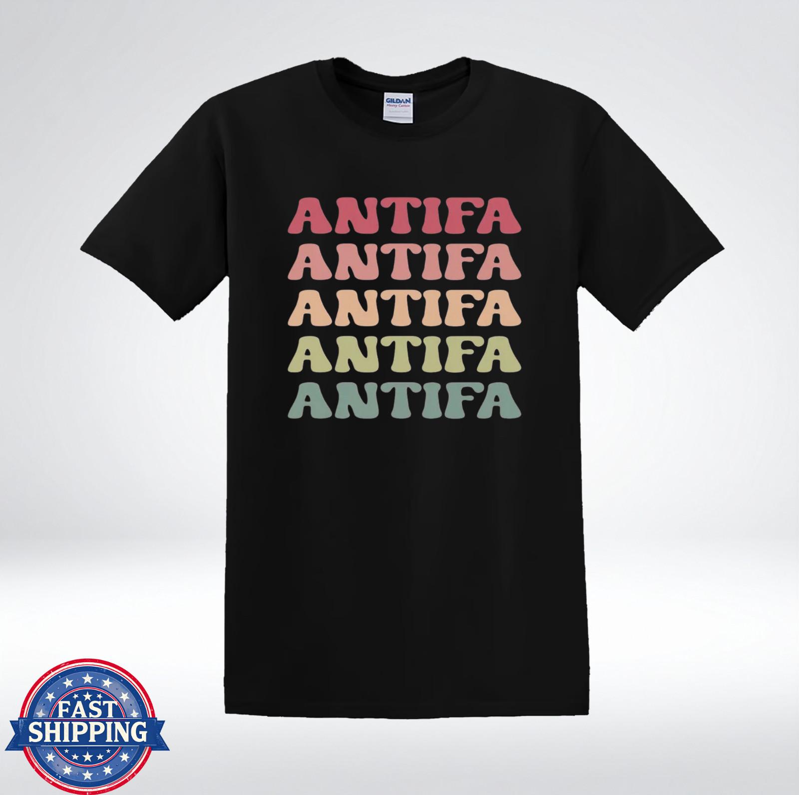 Antifa Shirt Retro Typography Rainbow Fade Graphic Protest T-Shirt S