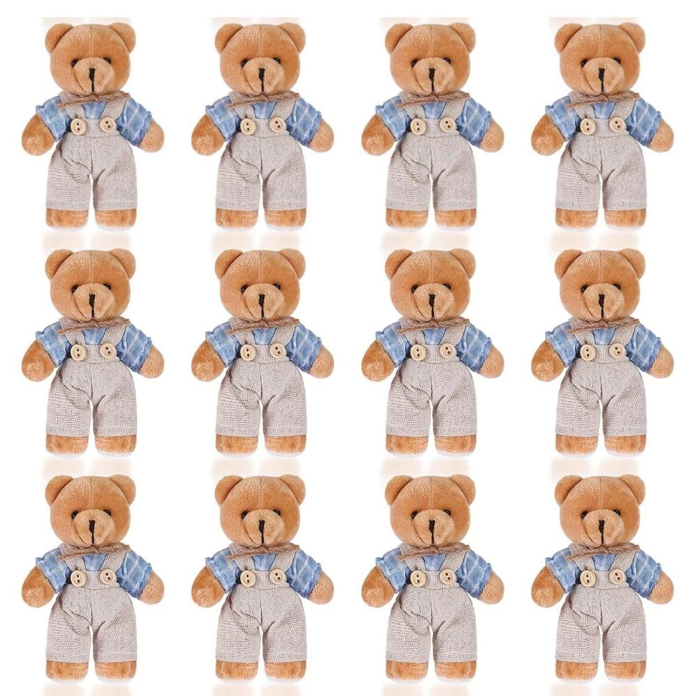 12-48PCS Mini Bear Stuffed Animal Toys Bulk 10cm Soft Plush Bears with Burlap Clothes for Baby Shower Birthday Party Decoration