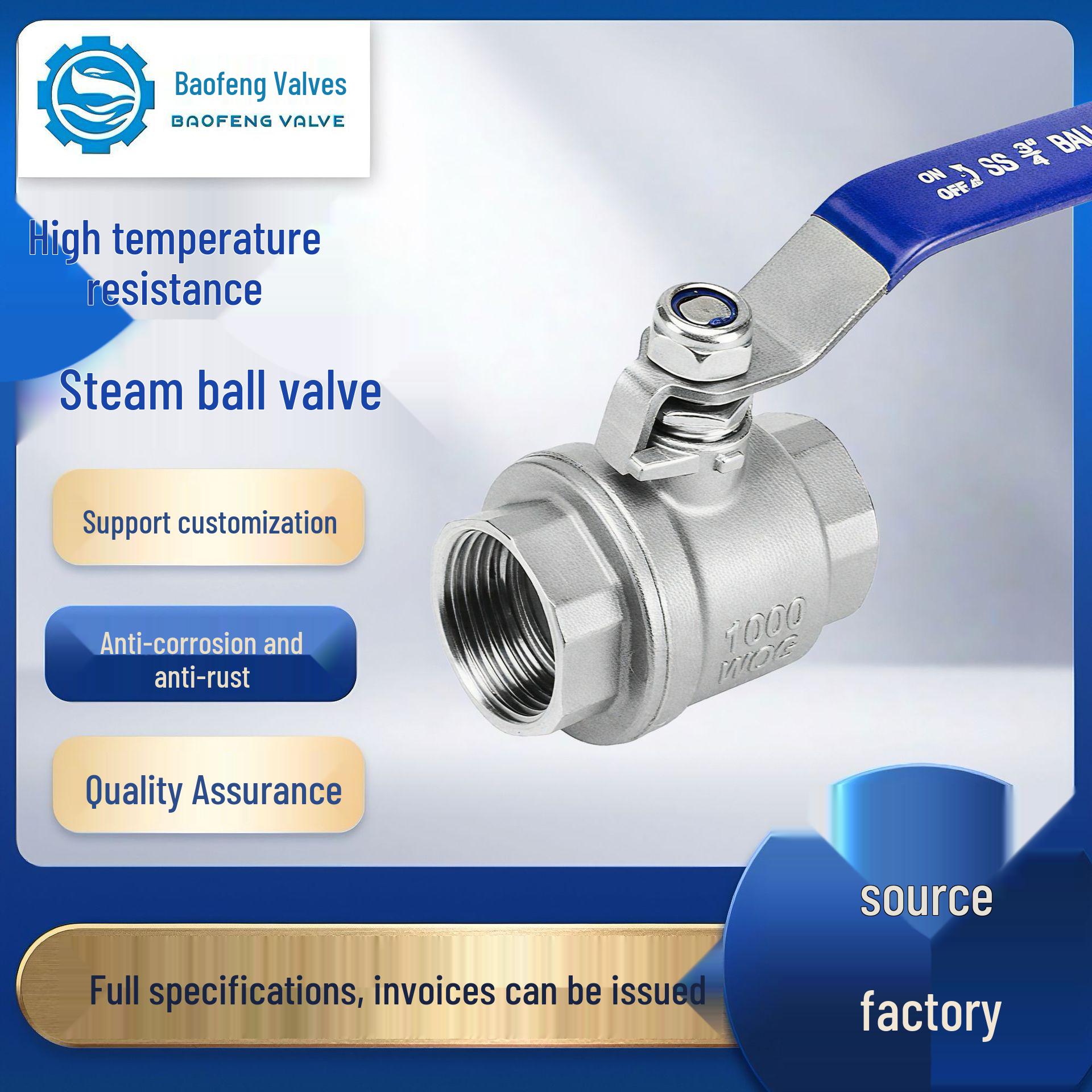 

High Temperature Resistant 304 Stainless Steel Two-Piece Internal Thread Steam Ball Valve, with Switch, Available in 4 and 6 Points. 201 High Temp Ball Valve 3/8 inch