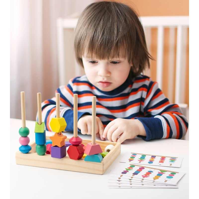Geometric Stackable Wooden Blocks Educational Toy Kids Brain Play Development