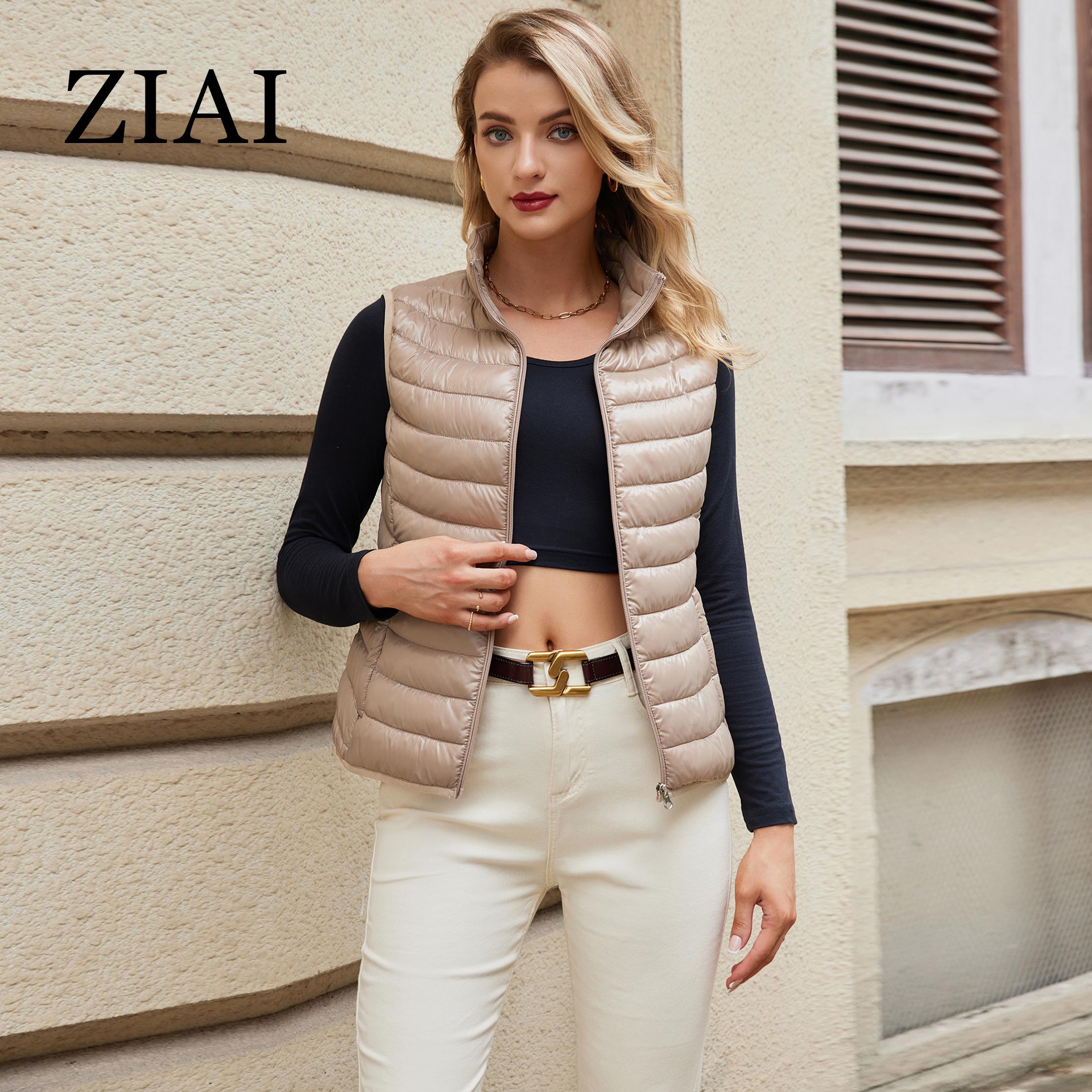 ZIAI Новые женские ультралегкие пуховые жилеты Приталенная куртка-пуховик без рукавов — фото 4