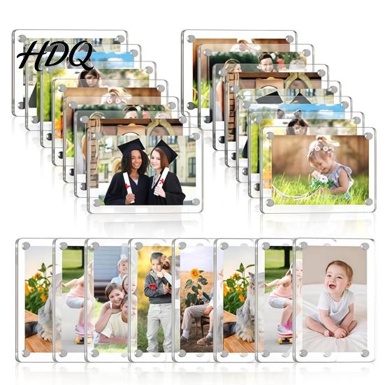 Acrylic Magnetic Frame 1 Pair Photo Fridge Magnet Picture for Display Refrigerator Clear Mini Holder Home Kitchen Decoration