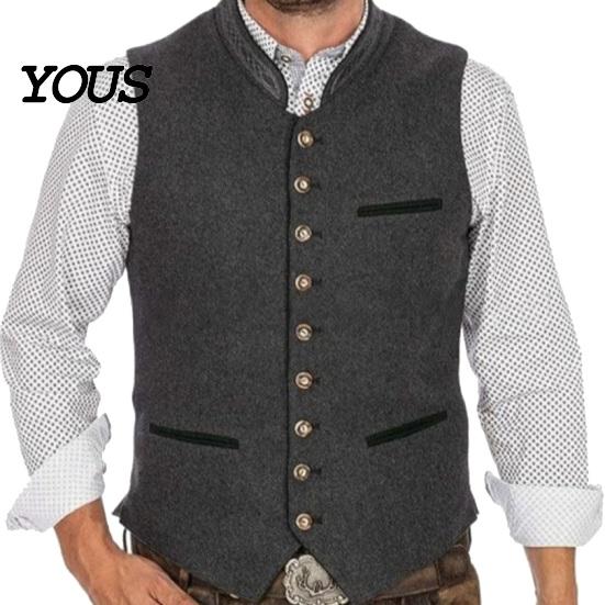 Gilet de Fête de fin d'année Homme Gilet Oktoberfest, Gilet de Costume Traditionnel, Col Montant Boutonné Quotidien Trajet Vêtements Formels