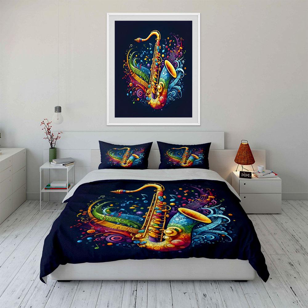 Colorful Saxophone Music Artwork Set Multiple Sizes Kid'S And Adults' Bedroom Exquisite 3Pc Bedding Set, Gift