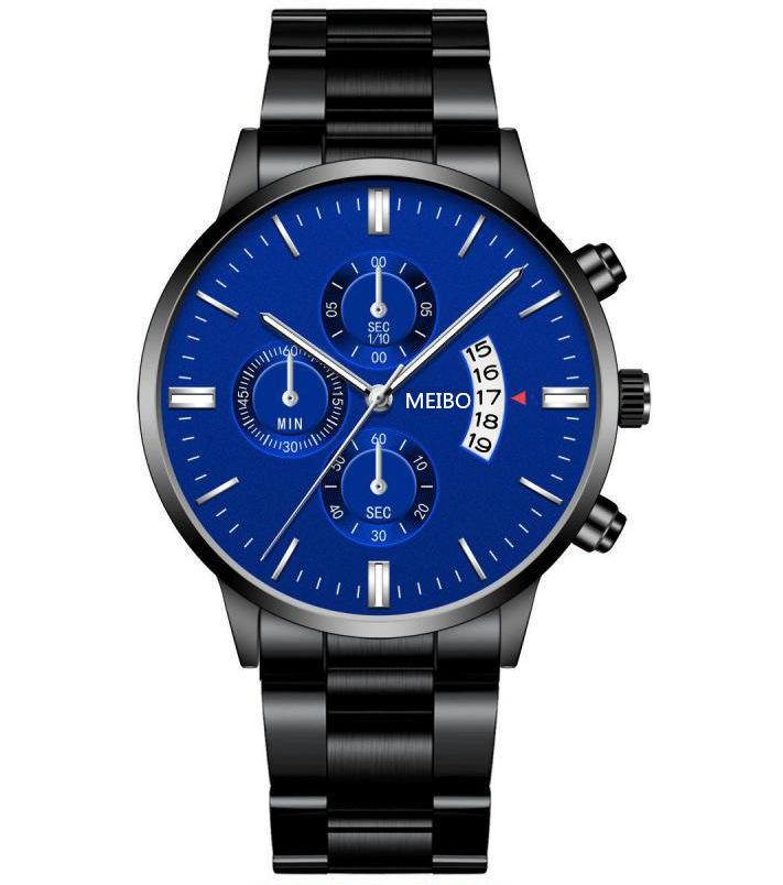Men'S Business Watch, Steel Belt Calendar Couple, Men'S Classic Fake Three-Eye Quartz Watch