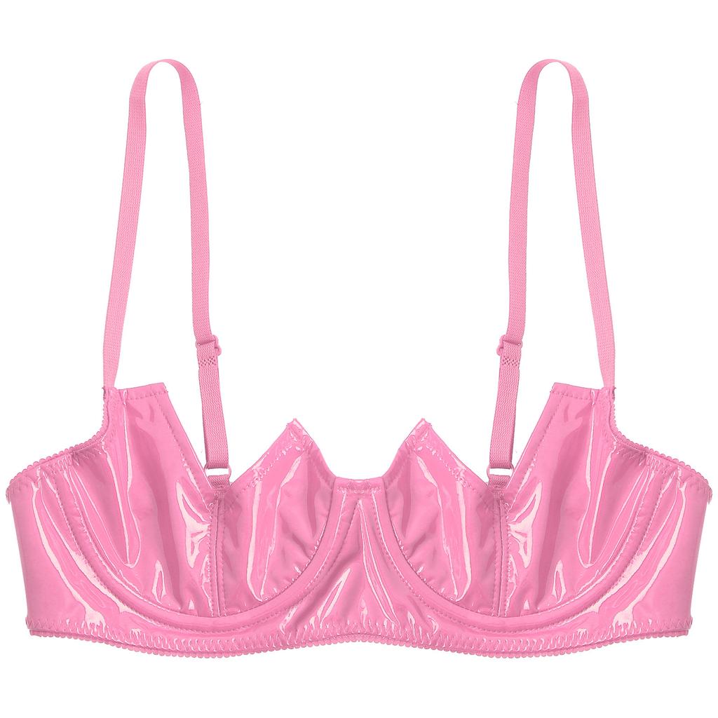 Dame V-Notch bøyle BH Push Up Justerbare Spaghetti stropper Bralette Bh i patentskinn