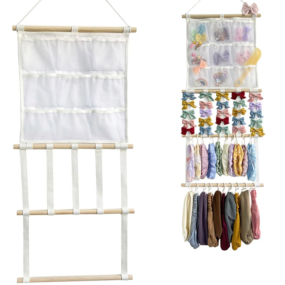 

Mulanimo Hanging Wall Pocket for Hair and Perfect for Girls and Large Accessories, Hairbands, Headbands, Tiaras, Barrettes, Bows, Kids, Wall-Mounted