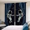2pcs Astronaut Blackout Curtains   Suitable For Bedroom & Living Room - Modern Polyester Rod Pocket Curtains - Semi-Sheer