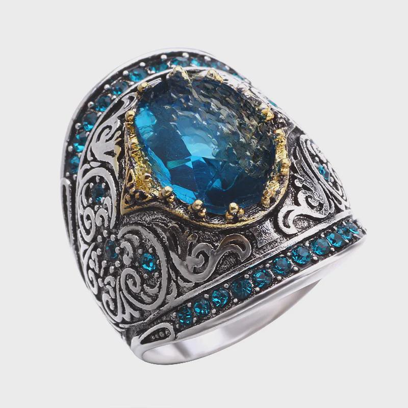 Bague ovale plaquée or couleur topaze pour homme