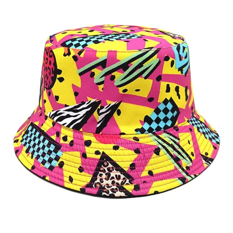 

Spring and Summer Polyester Geometric Print Bucket Hat Fisherman Hat Outdoor Travel Sun Cap for Men and Women 205