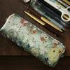 Flower Embroidered Pen Pouches Large Capacity Cotton Linen Pencil Case Zippered Closure for School Office Accessory