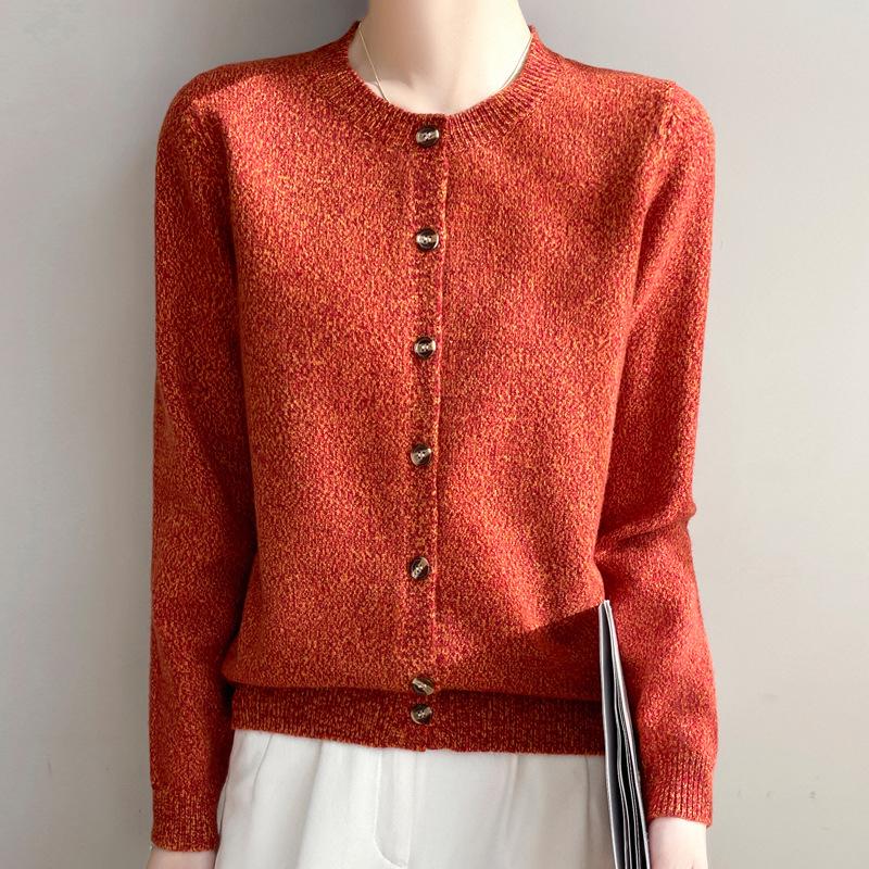 

Женский весенне-осенний вязаный кардиган свитер с круглым вырезом и цветочным узором XXL